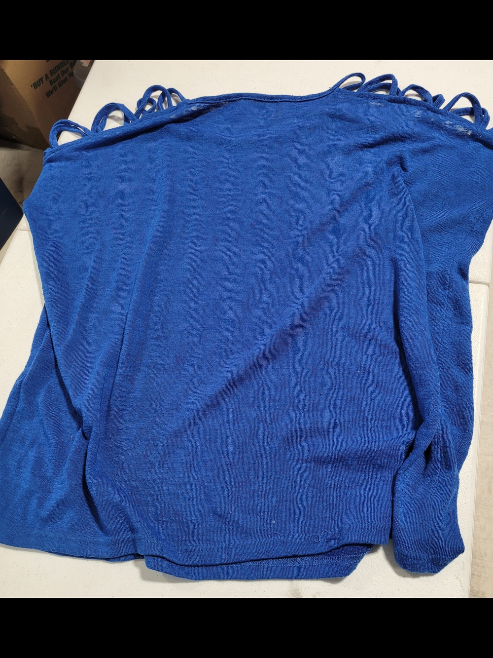 MINKPINK Royal Blue Cold-Shoulder Loop Sleeve Sweater Top - Picture 3 of 3